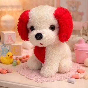 Animal Toys Plus Plush Dog White Red Ears Vintage Stuffed Animal Toy
